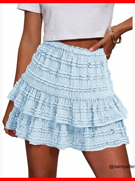 Dresses & Skirts - Polyester Blend High Waist Ruffle Mini Skirt with Built-in Shorts